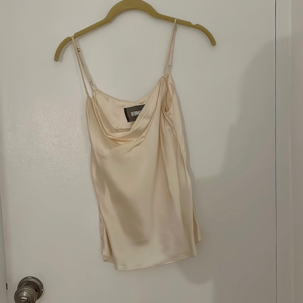 Reformation cowl neck white silk top- 100% silk- xs